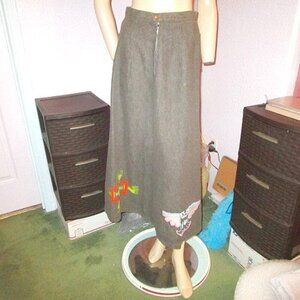 Vtg Native American Beaded Midi Skirt Size S 26 Denim Pockets Kachina Hand Made